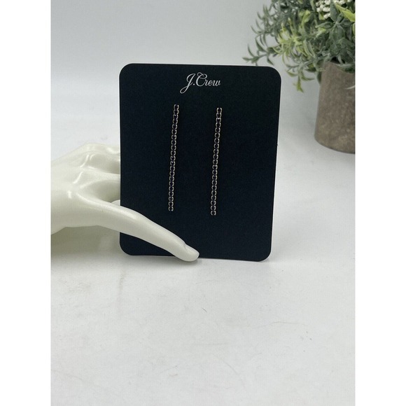 J. Crew Beautiful Blue Crystal Linear Dangle Gold Tone Earrings New - Picture 2 of 9